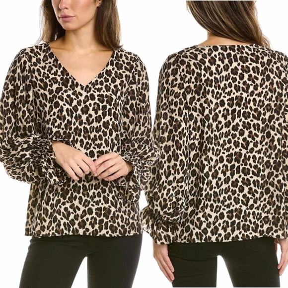 Vince Camuto Leopard Print Long Sleeve blouse natural taupe - XS - Picture 1 of 11